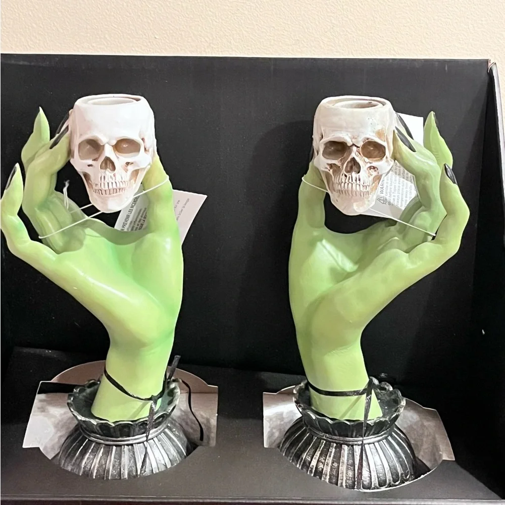 🆕- Martha Stewart Halloween Pedestal Witch Hands Candle Holders